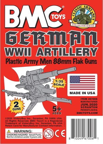 BMC Classic WW2 German 88mm Artillery - 2pc Gray Plastic Army Men Accessories in Saudi Arabia