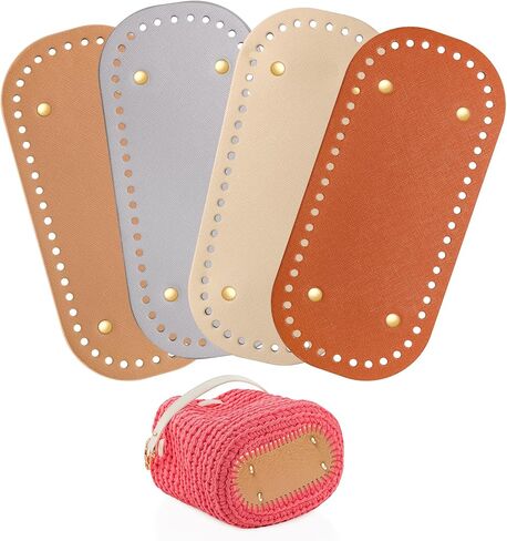 Solaradgy 4 ألوان محفظة قيعان للكروشيه، 4 قواعد حقيبة حزمة للكروشيه نمط متقاطع طويل بيضاوي محفظة أسفل وسادة للحقائب قاعدة وسادة قيعان محفظة جلدية للكروشيه DIY in Kuwait