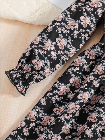 Floerns Girl's Floral Print Long Flounce Sleeve Belted Ruffle Hem A Line Dresses in Saudi Arabia