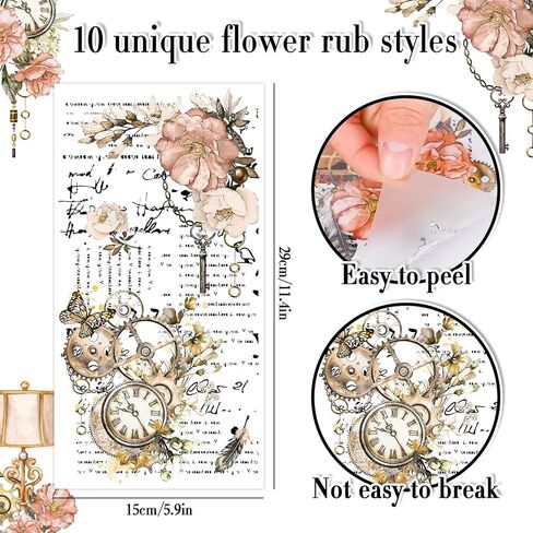 10 أوراق من Whaline، فرك الزهور على النقل للأثاث والحرف اليدوية، فرك الأثاث الزهري العتيق على ملصقات النقل للمنزل والمكتب DIY ديكور فني حرفي، 6 × 11.4 بوصة in Kuwait