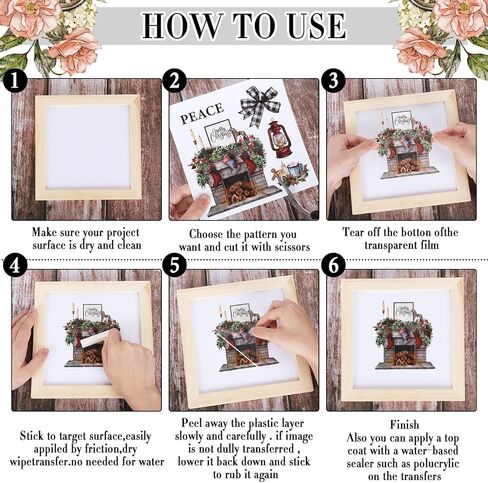 10 أوراق من Whaline، فرك الزهور على النقل للأثاث والحرف اليدوية، فرك الأثاث الزهري العتيق على ملصقات النقل للمنزل والمكتب DIY ديكور فني حرفي، 6 × 11.4 بوصة in Kuwait