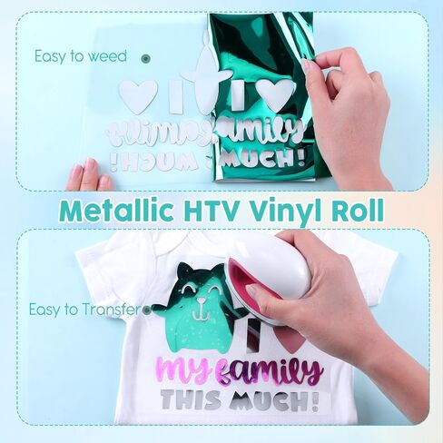 Metallic HTV Vinyl Roll-12"x8ft Holographic HTV Black Heat Transfer Vinyl Black Chrome Metallic HTV Iron on Vinyl for T-Shirt Compatiable with Cricut/Cameo/Heat Press Machines in Saudi Arabia
