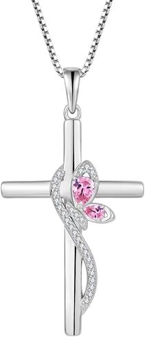 Butterfly Cross Necklace 925 Sterling Silver Crucifix Christian Religious Pendant Birthstone Jewelry Gifts for Women in Kuwait
