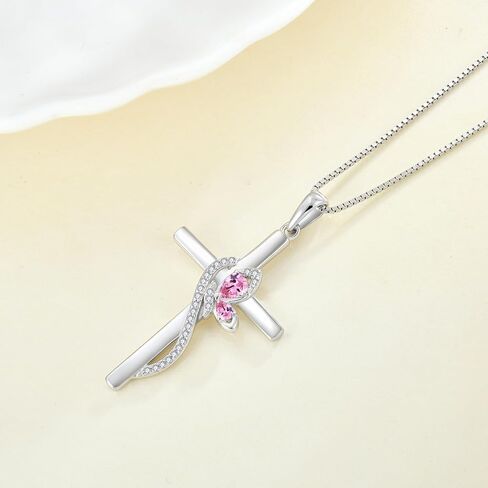 Butterfly Cross Necklace 925 Sterling Silver Crucifix Christian Religious Pendant Birthstone Jewelry Gifts for Women in Kuwait