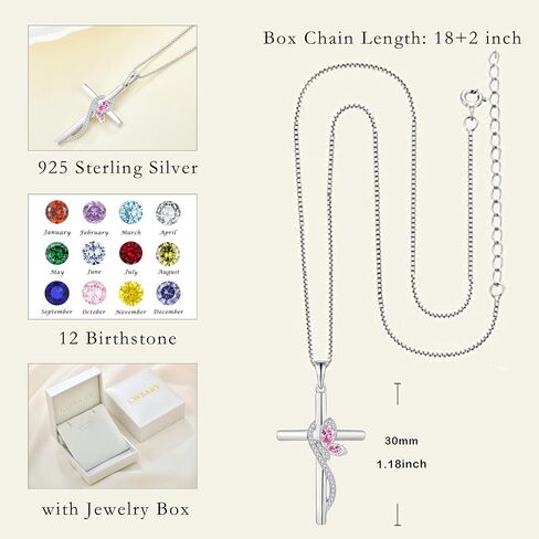 Butterfly Cross Necklace 925 Sterling Silver Crucifix Christian Religious Pendant Birthstone Jewelry Gifts for Women in Kuwait