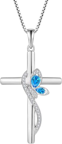 Butterfly Cross Necklace 925 Sterling Silver Crucifix Christian Religious Pendant Birthstone Jewelry Gifts for Women in Kuwait