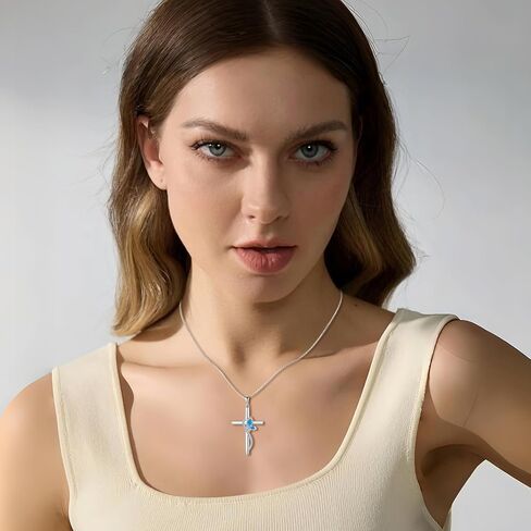 Butterfly Cross Necklace 925 Sterling Silver Crucifix Christian Religious Pendant Birthstone Jewelry Gifts for Women in Kuwait