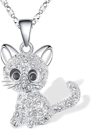 coadipress Cat Pendant Necklace for Women Crystal Cute Cat Birthstone Necklaces Colorful Small Lovely Kitty Rainbow Rhinestone Pendant Necklace Jewelry Gifts in Saudi Arabia