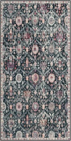 Lahome Moroccan Trellis Rugs for Entryway,2x4 Kitchen Rugs Non-Slip Vintage Small Rugs, Ultra-Thin Washable Indoor Door Mat Distressed Carpet for Bathroom Kitchen Bedroom(2x4ft,Black/Multi) in Kuwait