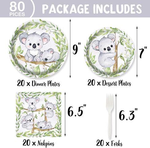 HEETON 80 قطعة من أطباق لوازم حفلات الكوالا اللطيفة لحفلات أعياد الميلاد وحفلات استقبال المولود الجديد in Kuwait