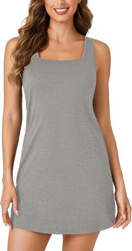 Vrtige Women's Tank Nightgown Square Neck Sleeveless Slit Sleepwear Chemise Nightdress Nightshirt in Kuwait