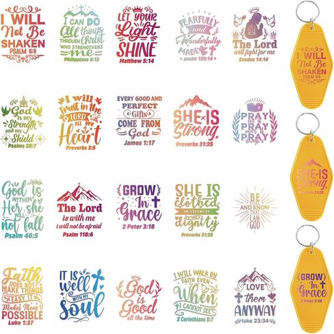 UV DTF Transfer Stickers: 8 Pcs Bible Verse UV DTF Transfer Decals for Motel Hotel Keychain, Inspirational Quotes Transfers Sticker for Glass, Small Crafts, Gifts for Friends Teachers in Saudi Arabia