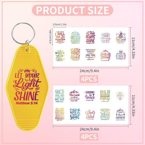UV DTF Transfer Stickers: 8 Pcs Bible Verse UV DTF Transfer Decals for Motel Hotel Keychain, Inspirational Quotes Transfers Sticker for Glass, Small Crafts, Gifts for Friends Teachers in Saudi Arabia