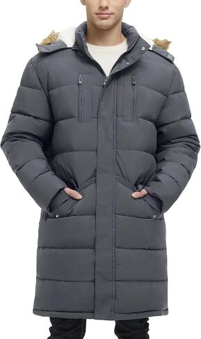 Men's Extra Long Fleece Puffer Jacket Outerwear Winter Coats Hooded Parka Warm Water-resistant Cold Weather in Saudi Arabia