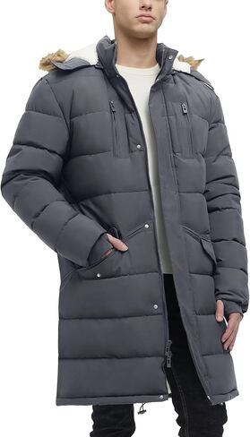 Men's Extra Long Fleece Puffer Jacket Outerwear Winter Coats Hooded Parka Warm Water-resistant Cold Weather in Saudi Arabia