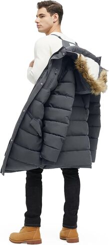 Men's Extra Long Fleece Puffer Jacket Outerwear Winter Coats Hooded Parka Warm Water-resistant Cold Weather in Saudi Arabia
