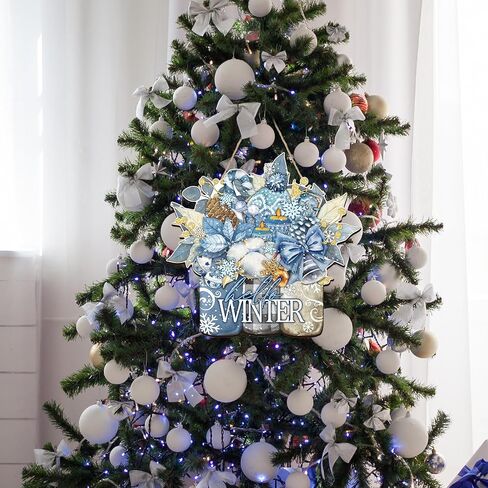 Hello Winter Door Decor Winter Front Door Sign Wooden Winter Floral Mason Jar Ornament Farmhouse Hanging Plaque with Snowflake Pinecone and Leaves for Xmas Porch Outdoor Home Decor in Kuwait