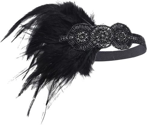 BABEYOND 1920s Accessories for Women - Flapper Feather Headband Headpiece for Women Pearl Bracelet Necklace Gloves Feather Fan in Saudi Arabia