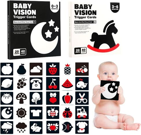 Colorful Baby Visual Stimulus Flashcards 40 PCS High Contrast Educational Picture Card Tummy Time Baby Cards Montessori Sensory Cards Newborn Brain Visual Stimulation Cards Set for Newborn Infant Gift in Kuwait