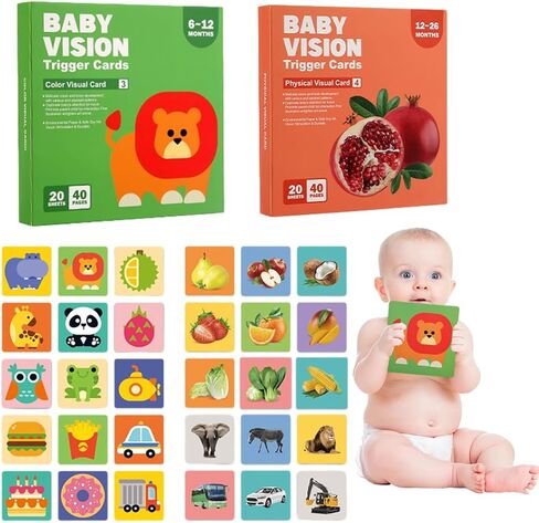 Colorful Baby Visual Stimulus Flashcards 40 PCS High Contrast Educational Picture Card Tummy Time Baby Cards Montessori Sensory Cards Newborn Brain Visual Stimulation Cards Set for Newborn Infant Gift in Kuwait