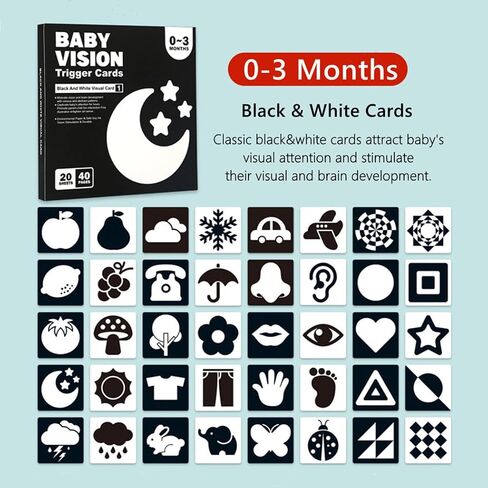 Colorful Baby Visual Stimulus Flashcards 40 PCS High Contrast Educational Picture Card Tummy Time Baby Cards Montessori Sensory Cards Newborn Brain Visual Stimulation Cards Set for Newborn Infant Gift in Kuwait