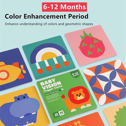 Colorful Baby Visual Stimulus Flashcards 40 PCS High Contrast Educational Picture Card Tummy Time Baby Cards Montessori Sensory Cards Newborn Brain Visual Stimulation Cards Set for Newborn Infant Gift in Kuwait