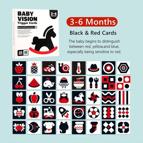 Colorful Baby Visual Stimulus Flashcards 40 PCS High Contrast Educational Picture Card Tummy Time Baby Cards Montessori Sensory Cards Newborn Brain Visual Stimulation Cards Set for Newborn Infant Gift in Kuwait