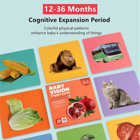 Colorful Baby Visual Stimulus Flashcards 40 PCS High Contrast Educational Picture Card Tummy Time Baby Cards Montessori Sensory Cards Newborn Brain Visual Stimulation Cards Set for Newborn Infant Gift in Kuwait