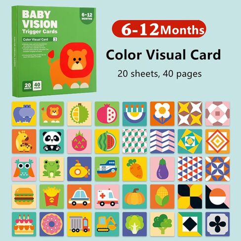 Colorful Baby Visual Stimulus Flashcards 40 PCS High Contrast Educational Picture Card Tummy Time Baby Cards Montessori Sensory Cards Newborn Brain Visual Stimulation Cards Set for Newborn Infant Gift in Kuwait