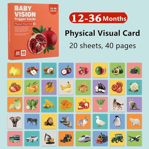 Colorful Baby Visual Stimulus Flashcards 40 PCS High Contrast Educational Picture Card Tummy Time Baby Cards Montessori Sensory Cards Newborn Brain Visual Stimulation Cards Set for Newborn Infant Gift in Kuwait