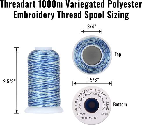 Threadart Variegated Polyester Embroidery Thread - 40wt - 1000m - 25 Colors Available - No. 10 - Garden Greens in Kuwait