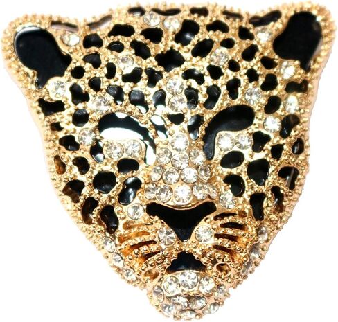 Navachi 18k Gold Plated Clear Crystal Black Enamel Leopard Head Brooch Pin in Kuwait