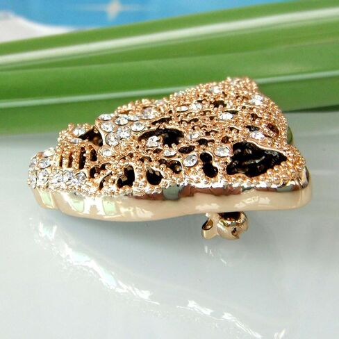 Navachi 18k Gold Plated Clear Crystal Black Enamel Leopard Head Brooch Pin in Kuwait