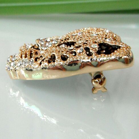 Navachi 18k Gold Plated Clear Crystal Black Enamel Leopard Head Brooch Pin in Kuwait