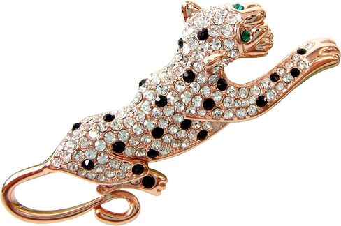 Navachi 18k Gold Plated Clear Crystal Black Enamel Leopard Head Brooch Pin in Kuwait