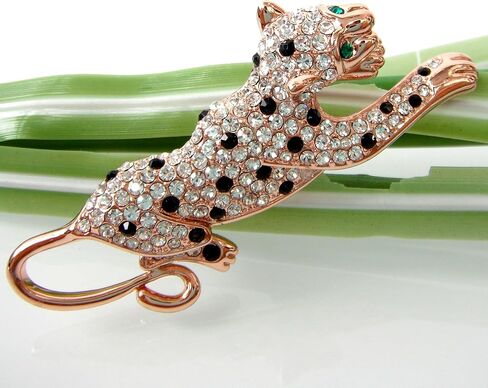 Navachi 18k Gold Plated Clear Crystal Black Enamel Leopard Head Brooch Pin in Kuwait