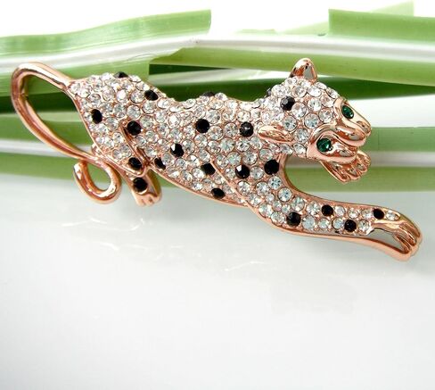 Navachi 18k Gold Plated Clear Crystal Black Enamel Leopard Head Brooch Pin in Kuwait