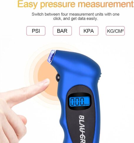 مقياس ضغط الإطارات للسيارة، 150 رطل لكل بوصة مربعة 4 إعدادات، مقياس الإطارات الرقمي المحمول للسيارة والشاحنات والدراجات النارية والدراجة مع قبضة خلفية LCD مضادة للانزلاق (أزرق) in Kuwait