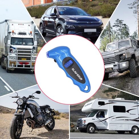 مقياس ضغط الإطارات للسيارة، 150 رطل لكل بوصة مربعة 4 إعدادات، مقياس الإطارات الرقمي المحمول للسيارة والشاحنات والدراجات النارية والدراجة مع قبضة خلفية LCD مضادة للانزلاق (أزرق) in Kuwait