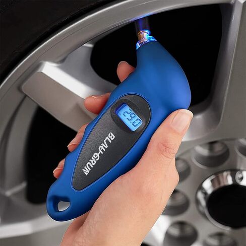 مقياس ضغط الإطارات للسيارة، 150 رطل لكل بوصة مربعة 4 إعدادات، مقياس الإطارات الرقمي المحمول للسيارة والشاحنات والدراجات النارية والدراجة مع قبضة خلفية LCD مضادة للانزلاق (أزرق) in Kuwait