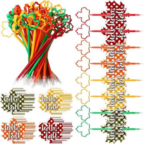 24 Sets Fall Thanksgiving Ballpoint Pens Maple Leaf Shaped Ballpoint Pens with Autumn Thanksgiving Exchange Card Gift Bulk Thanksgiving Party Supplies Classroom Rewards Gift Office School in Saudi Arabia