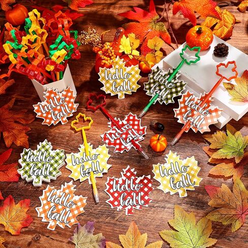 24 Sets Fall Thanksgiving Ballpoint Pens Maple Leaf Shaped Ballpoint Pens with Autumn Thanksgiving Exchange Card Gift Bulk Thanksgiving Party Supplies Classroom Rewards Gift Office School in Saudi Arabia