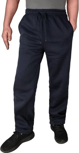 Fleece Lined Mens Sweatpant Basic Baggy Athletic Running Drawstring Open Bottom Workout Active Sweat Pants in Kuwait