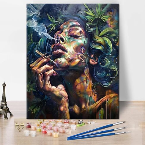 Plant Girl Paint by Numbers Kits on Canvas Modern Art Style Oil Painting for Adults Beginner with Brushes and Acrylic Abstract Girl Paint by Numbers Art for Home Wall Decor 16x20 Inch (Without Frame) in Saudi Arabia