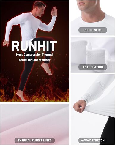 Runhit Men's Thermal Compression Shirt Fleece Lined Long Sleeve Thermal Shirts Athletic Base Layer Top Cold Weather Gear in Saudi Arabia