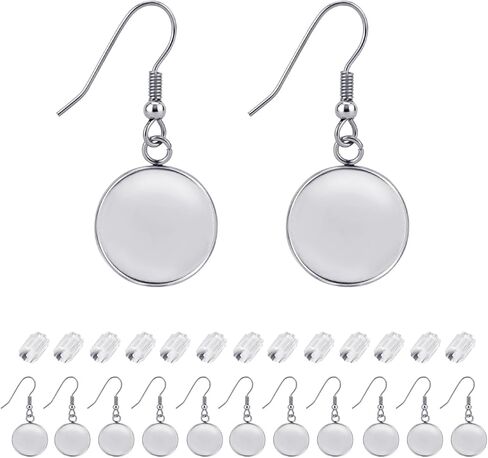 BEADNOVA Cabochon Setting Earring Hook 60pcs Blank Earring Bezel 16mm Stainless Steel Cabochon Setting Ear Wire Hook with Rubber Earring Backs for Resin DIY Earring Making (16mm, 60pcs) in Kuwait