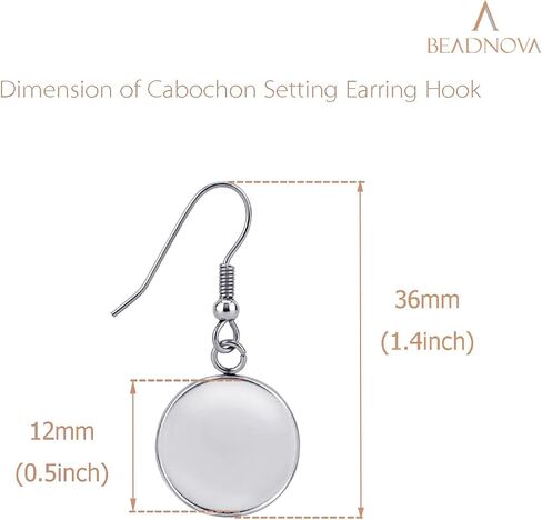 BEADNOVA Cabochon Setting Earring Hook 60pcs Blank Earring Bezel 16mm Stainless Steel Cabochon Setting Ear Wire Hook with Rubber Earring Backs for Resin DIY Earring Making (16mm, 60pcs) in Kuwait