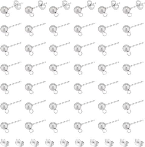 UNICRAFTALE 100Pcs 304 Stainless Steel Stud Earring Findings with Loops Ball Post Ear Studs with 316 Surgical Stainless Steel Pin and Ear Nuts Pin 0.8mm for DIY Earrings Jewellery Making in Saudi Arabia