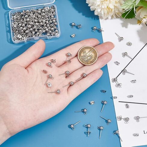 UNICRAFTALE 100Pcs 304 Stainless Steel Stud Earring Findings with Loops Ball Post Ear Studs with 316 Surgical Stainless Steel Pin and Ear Nuts Pin 0.8mm for DIY Earrings Jewellery Making in Saudi Arabia