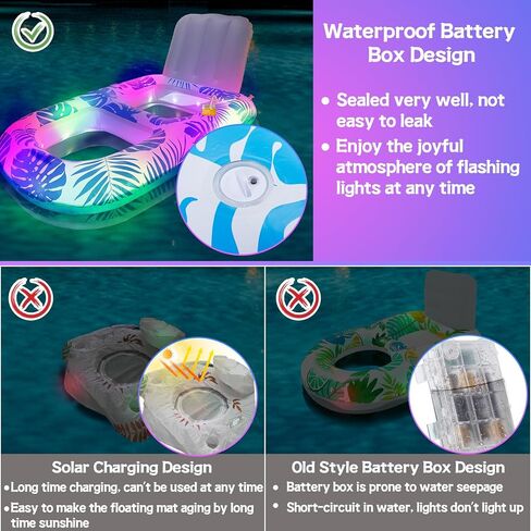 Inflatable Pool Floats Chair with Lights - Large Adults Rafts Lounge with Cup Holders, Color Light Up Battery Powered Summer Lake Beach Swimming Water Floaties Sofa Party Toy Relaxing Fun in Kuwait